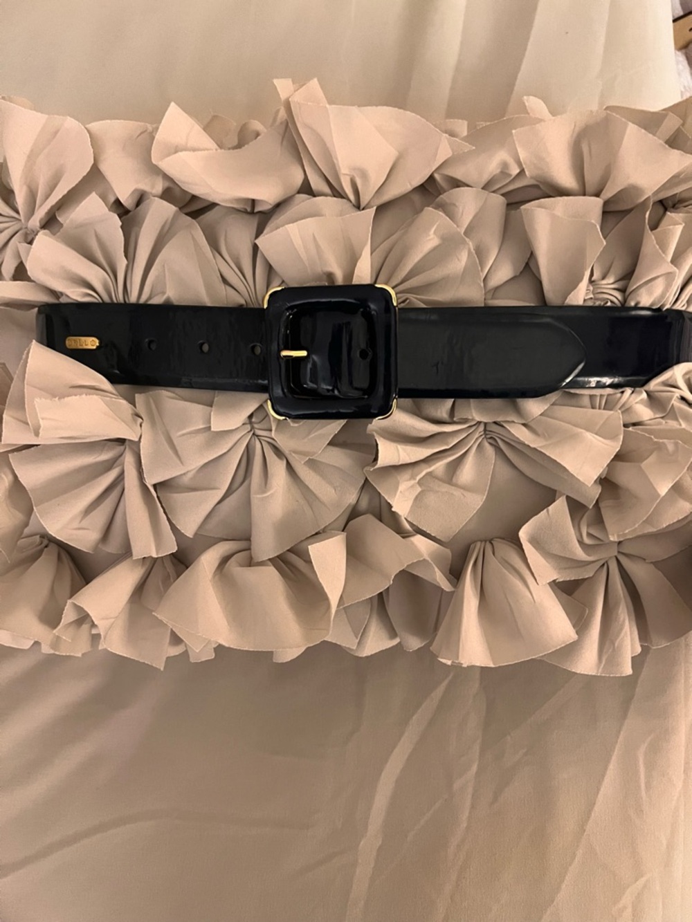 Ralph Lauren Black Patent Wide Waist Belt with Gold-Tone Accents